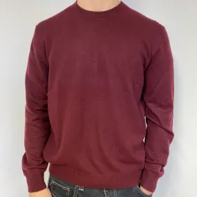 Men’s Maroon Red Cashmere Crew Neck Jumper Medium