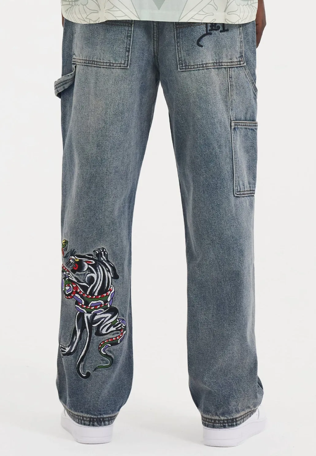 Mens Snake & Panther Carpenter Denim Trousers Jeans - Blue