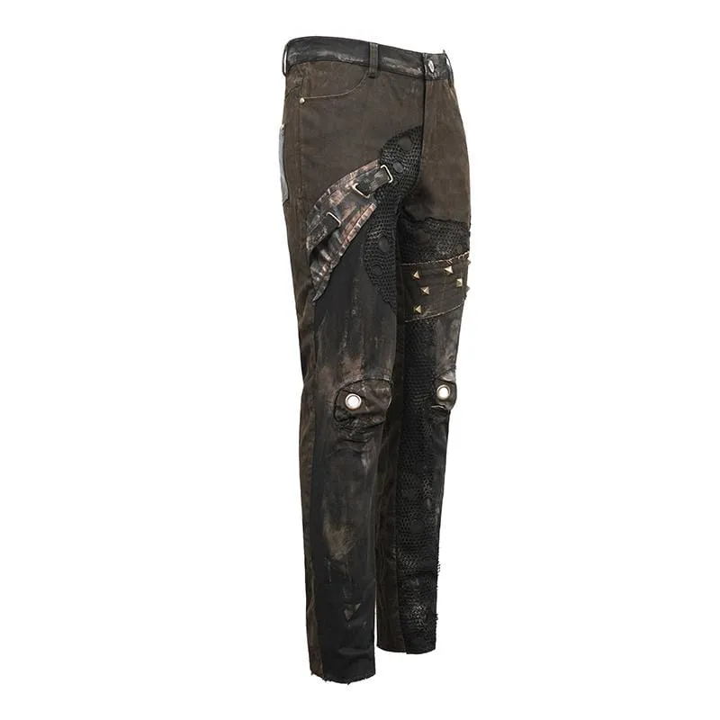 Men's Steampunk Mesh Rivets Eyelets Casual Trousers