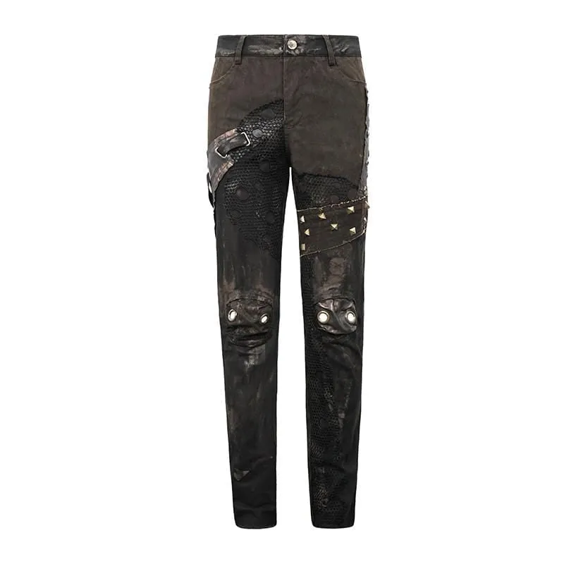 Men's Steampunk Mesh Rivets Eyelets Casual Trousers