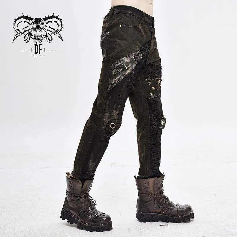 Men's Steampunk Mesh Rivets Eyelets Casual Trousers