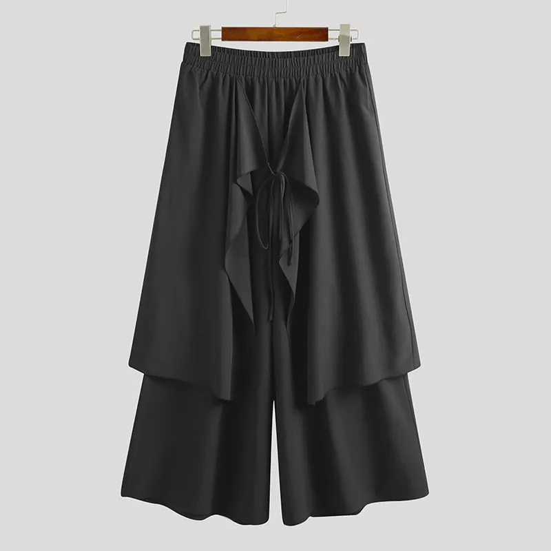 Mens Wide Leg Pants Solid Joggers Streetwear Elastic Waist 2023 Irregular Skirts Trousers Men Loose Punk Pantalon S-5XL