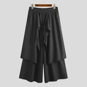 Mens Wide Leg Pants Solid Joggers Streetwear Elastic Waist 2023 Irregular Skirts Trousers Men Loose Punk Pantalon S-5XL