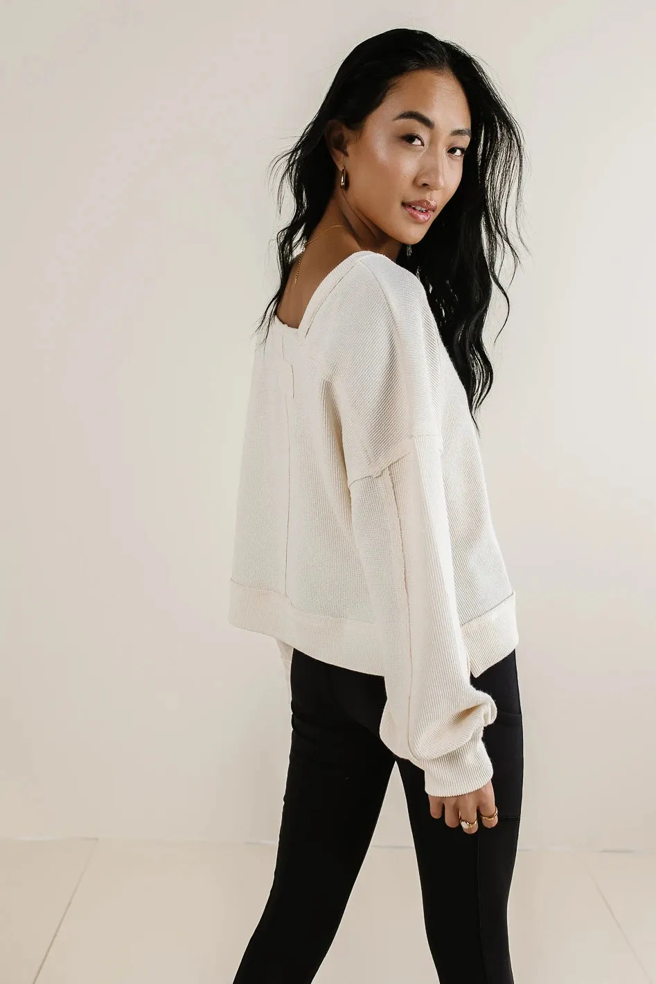 Mia Waffle Knit Top in Cream - FINAL SALE
