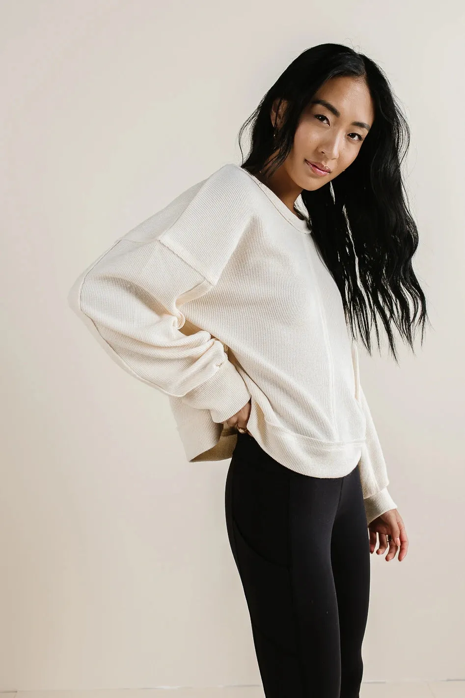 Mia Waffle Knit Top in Cream - FINAL SALE