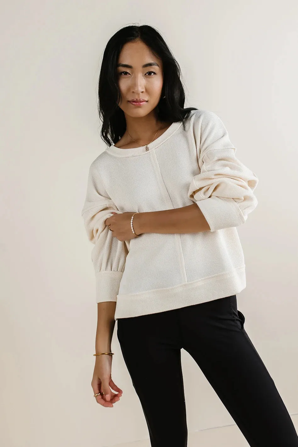 Mia Waffle Knit Top in Cream - FINAL SALE
