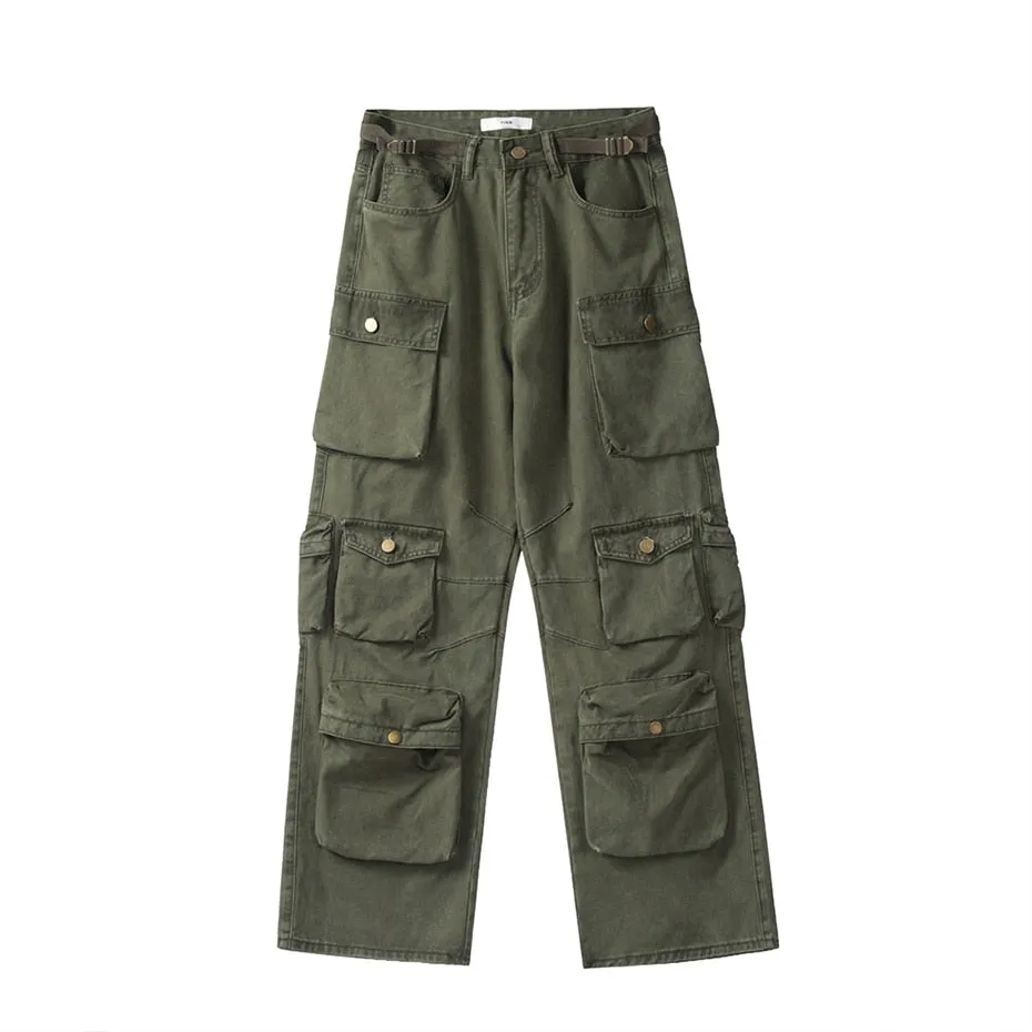 Military Tactical Cargo Pants Plus Size Loose Streetwear Hip Hop Pants Harajuku Straight Casual Trousers