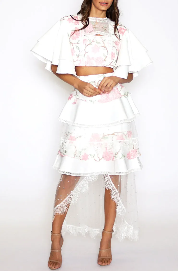 Miranda Frill Layered Skirt - White Floral