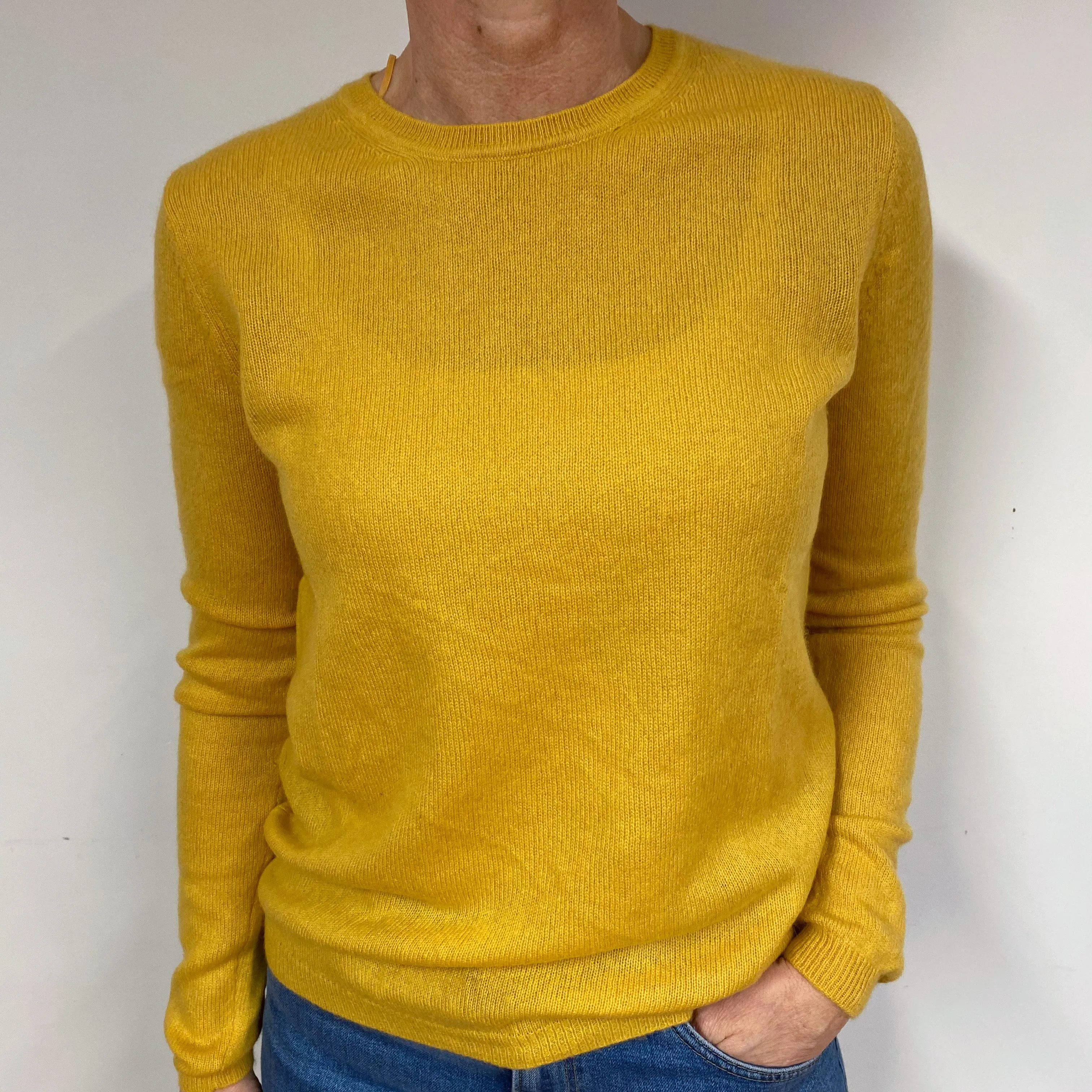 Mustard Yellow Cashmere Crew Neck Jumper Medium