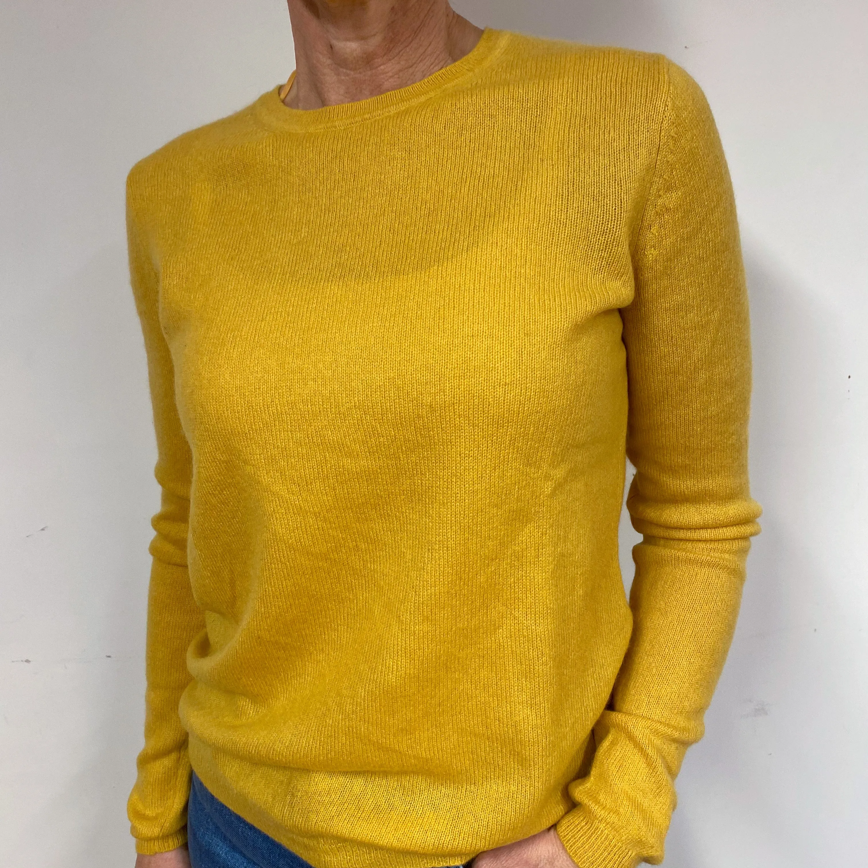 Mustard Yellow Cashmere Crew Neck Jumper Medium