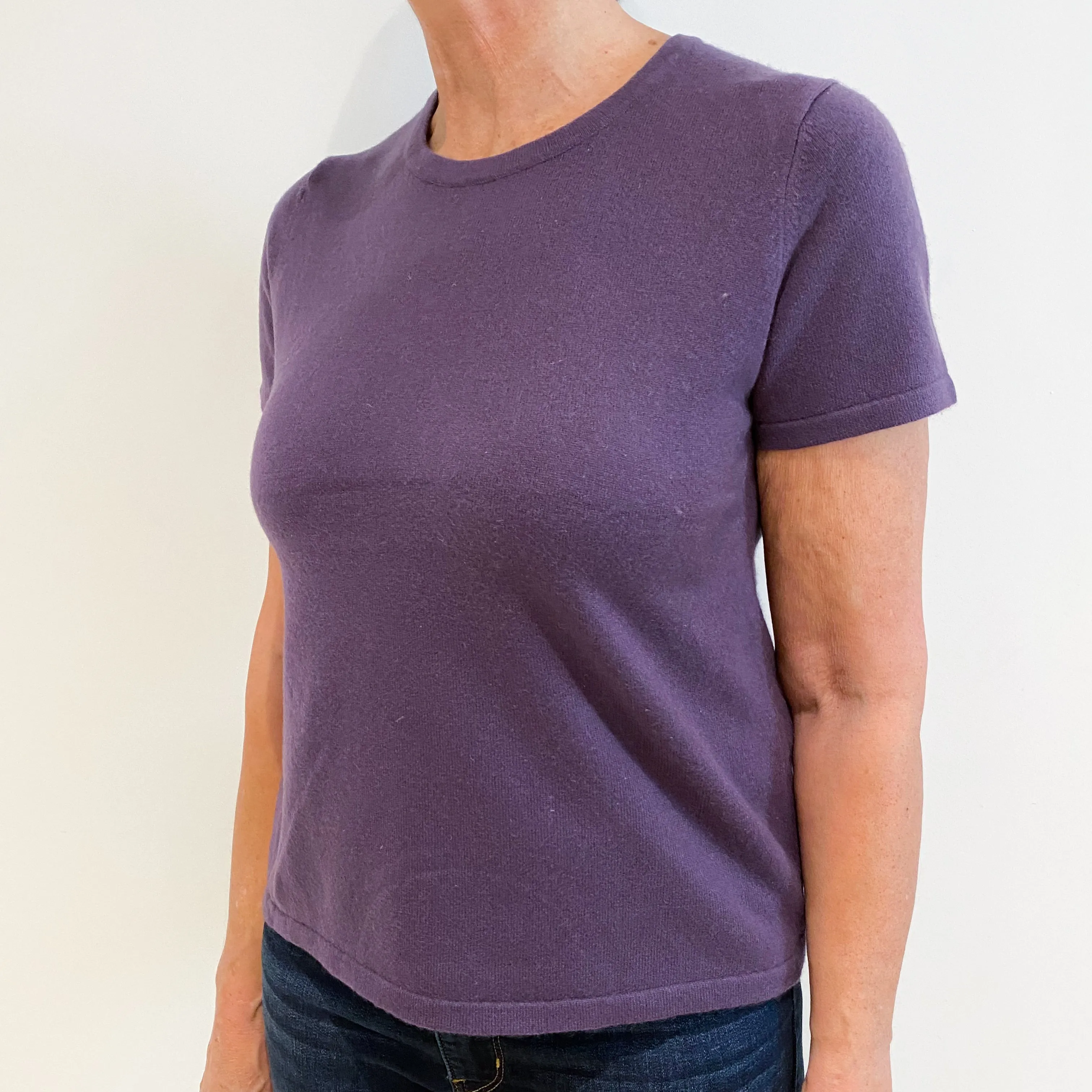 Muted Purple Cashmere Short Sleeve Crew Neck Jumper Medium