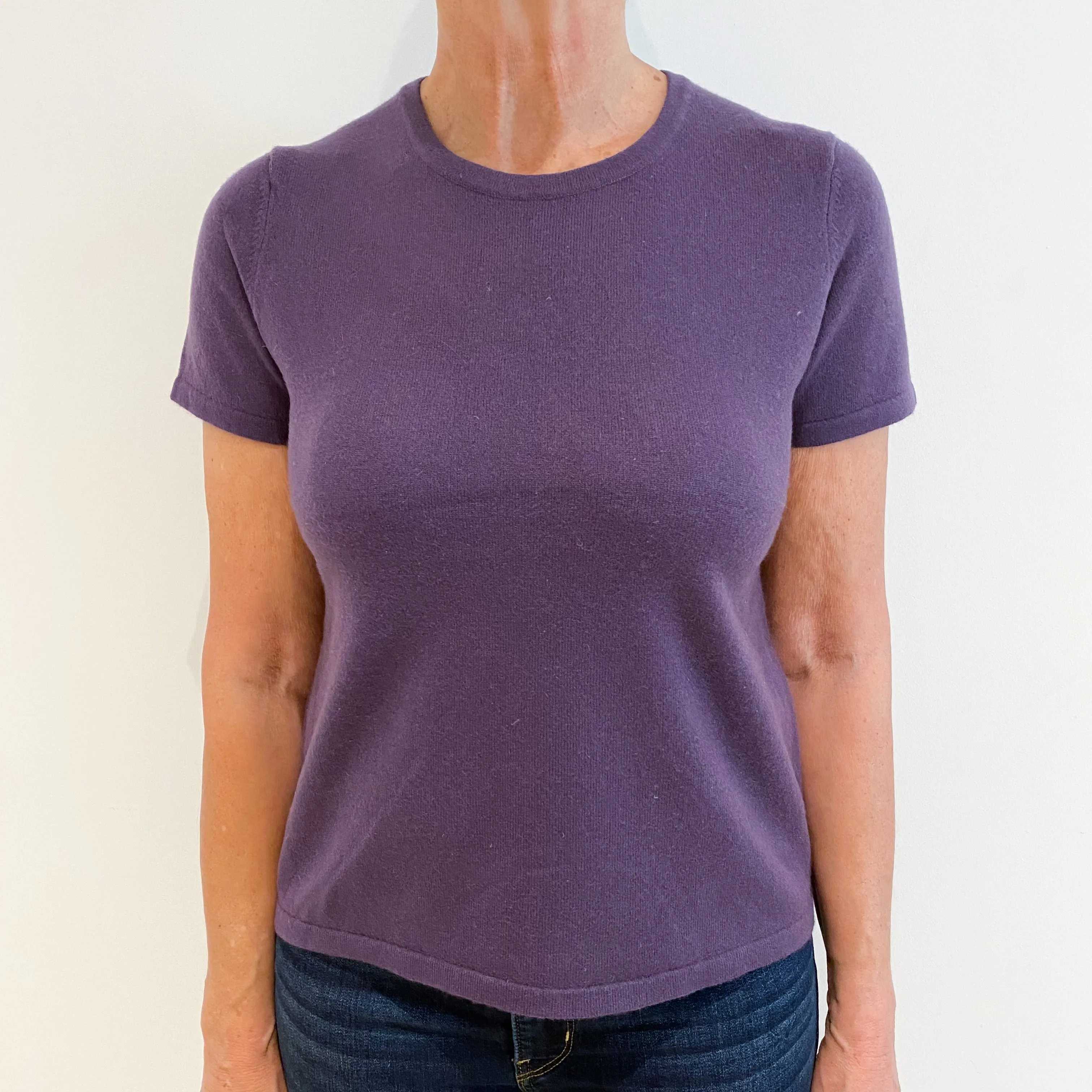 Muted Purple Cashmere Short Sleeve Crew Neck Jumper Medium