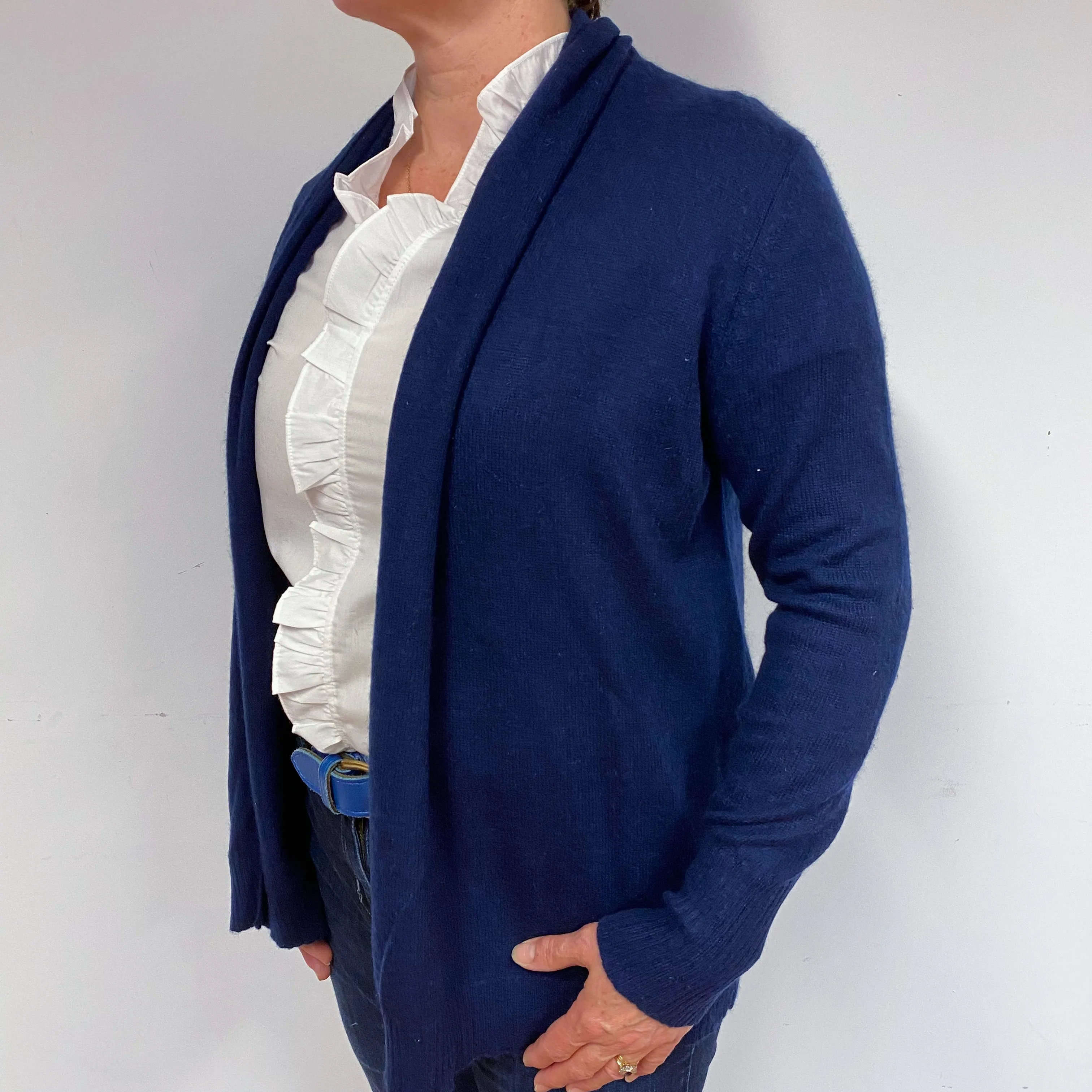 Navy Blue Cashmere Edge to Edge Cardigan Large