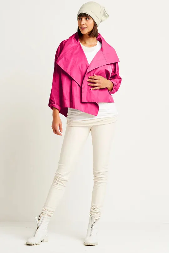 Nylon Cropped Asymmetrical Jacket in Lipstick