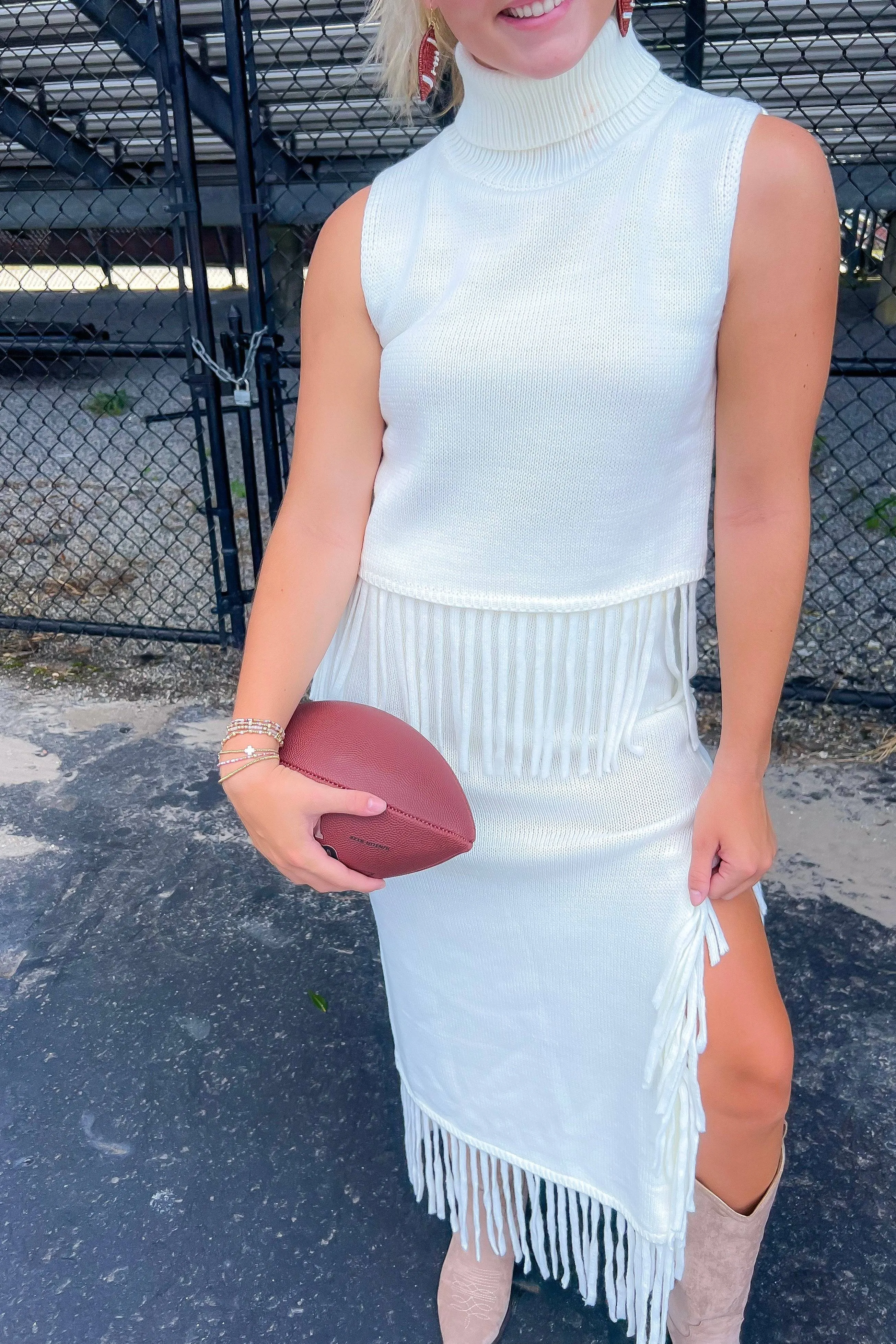 On the Road Ivory Fringe Knit Maxi Skirt