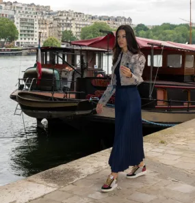 Orly Navy Leather Maxi Skirt