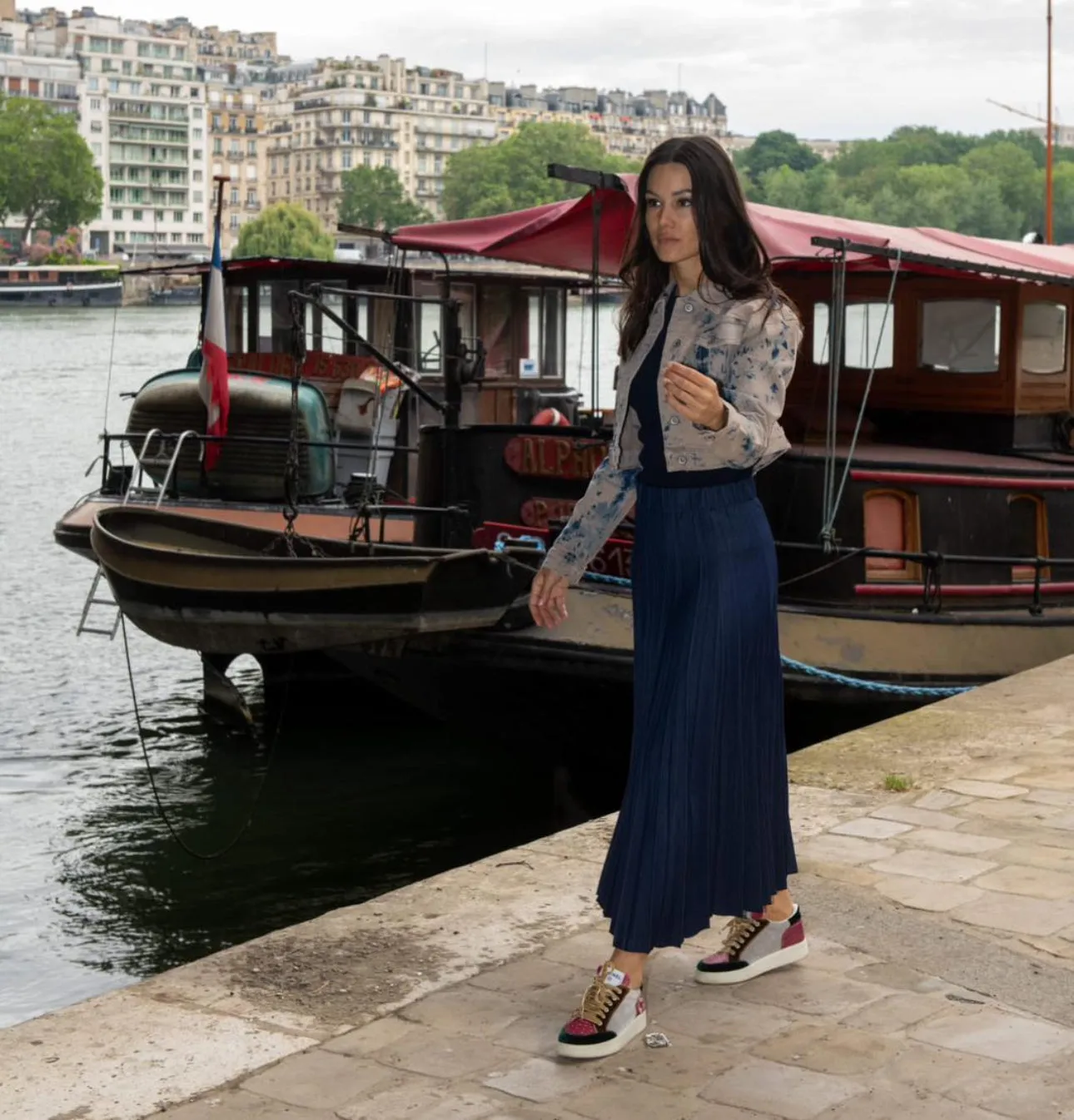 Orly Navy Leather Maxi Skirt