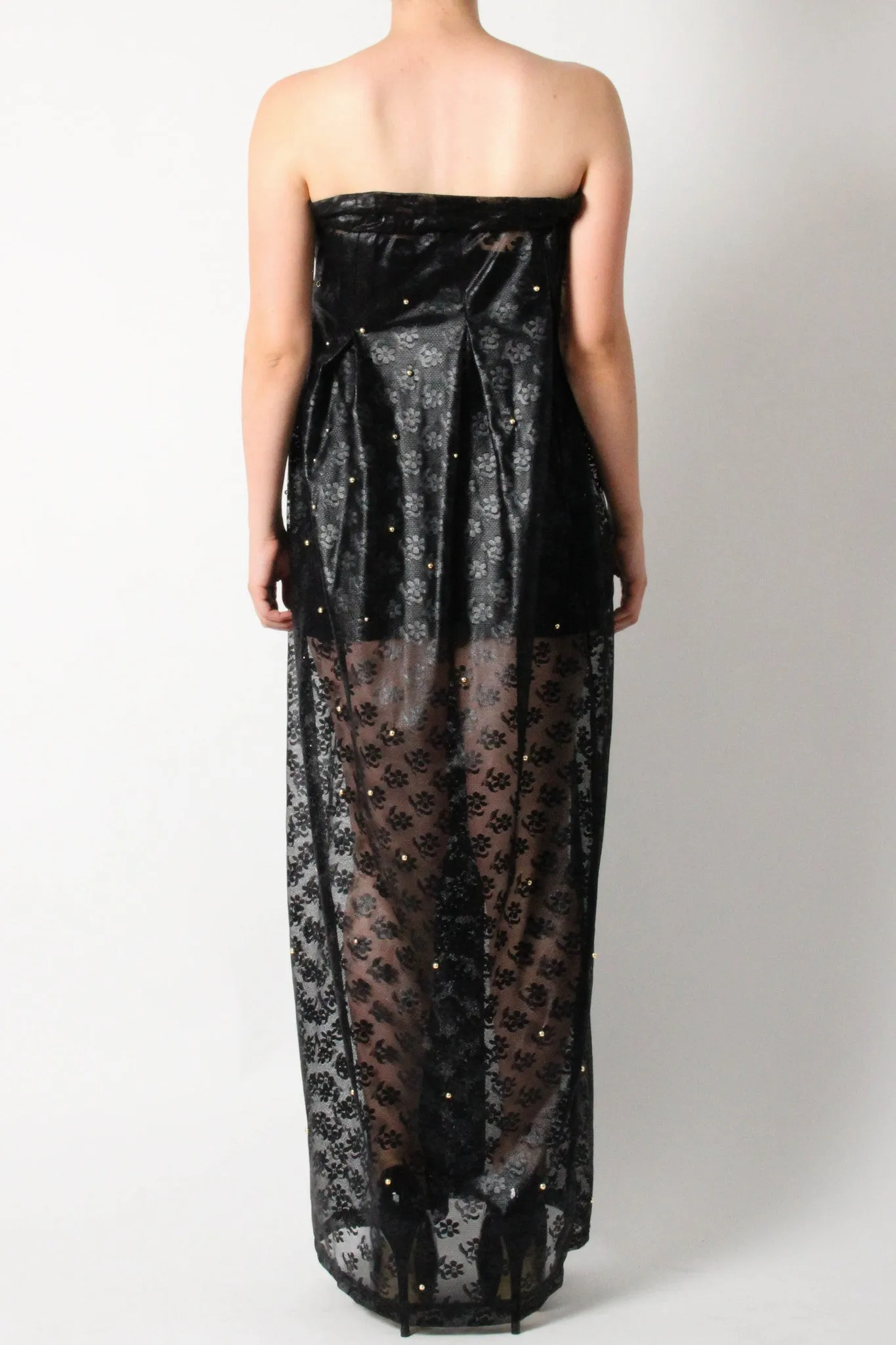 Oversized beaded lace maxi skirt