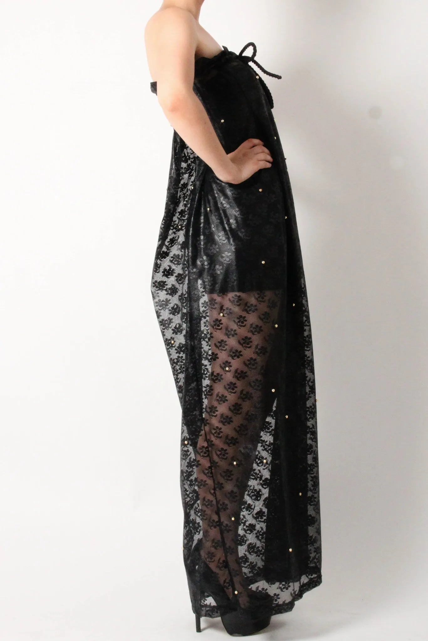 Oversized beaded lace maxi skirt