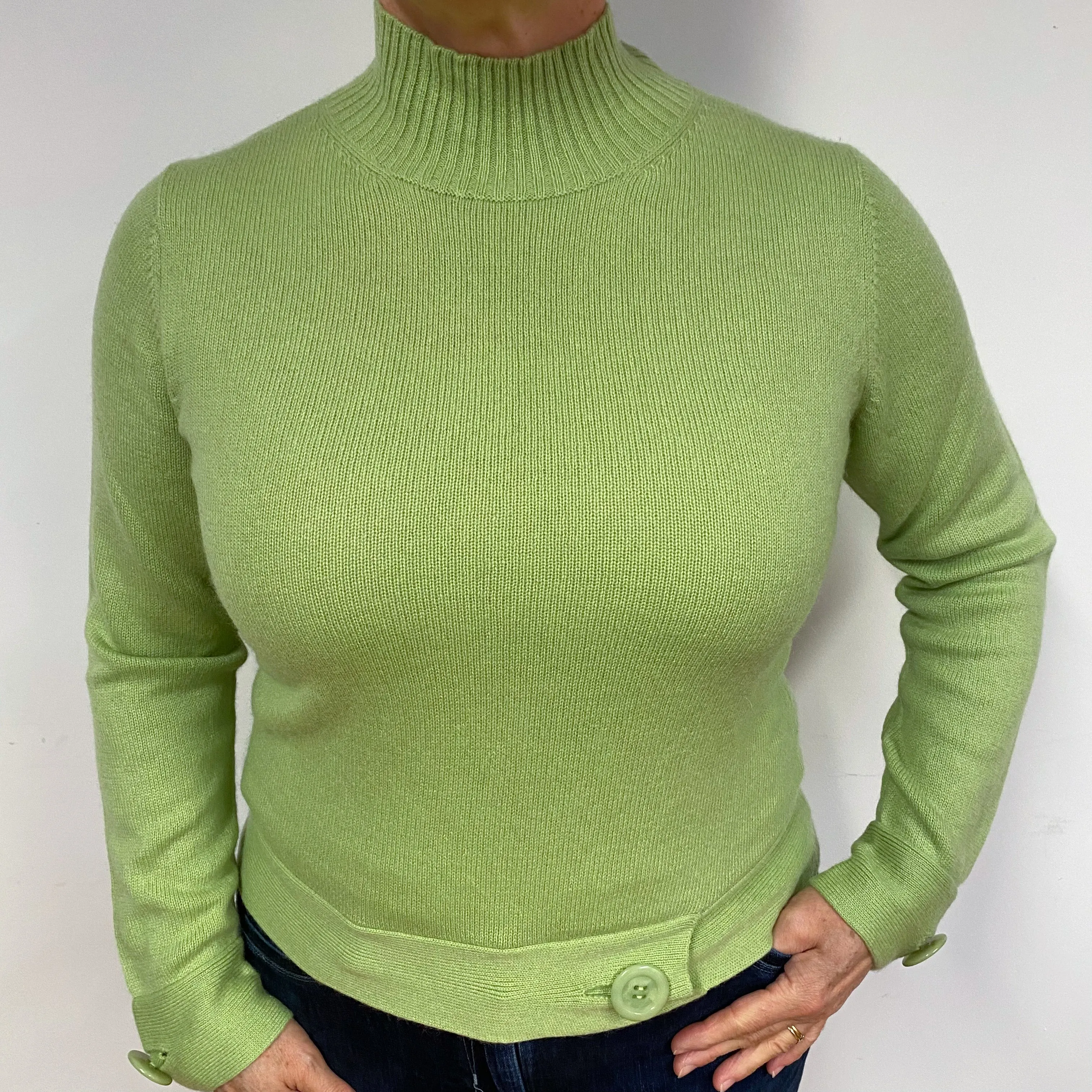 Pear Green Cashmere Turtle Neck Jumper Large
