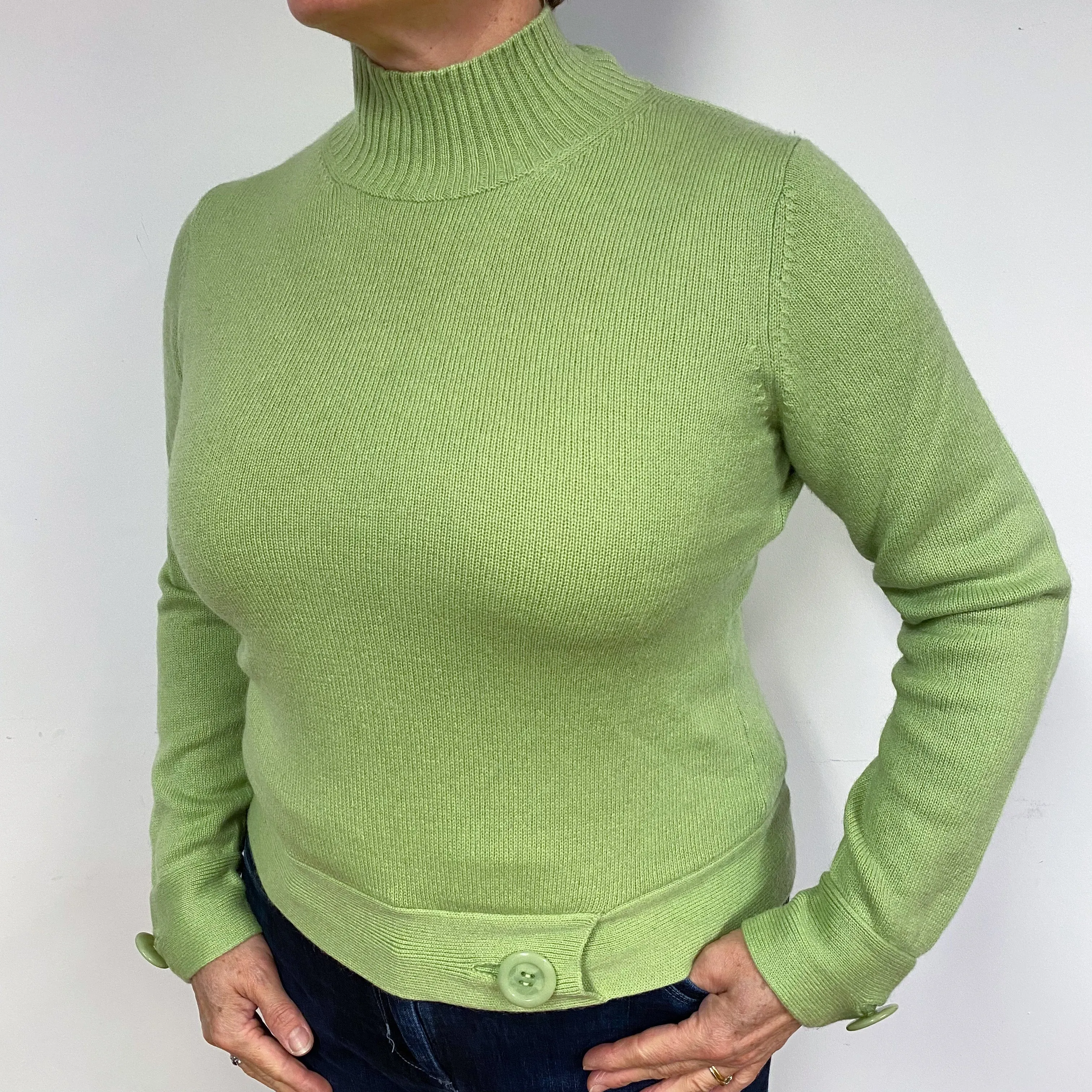 Pear Green Cashmere Turtle Neck Jumper Large