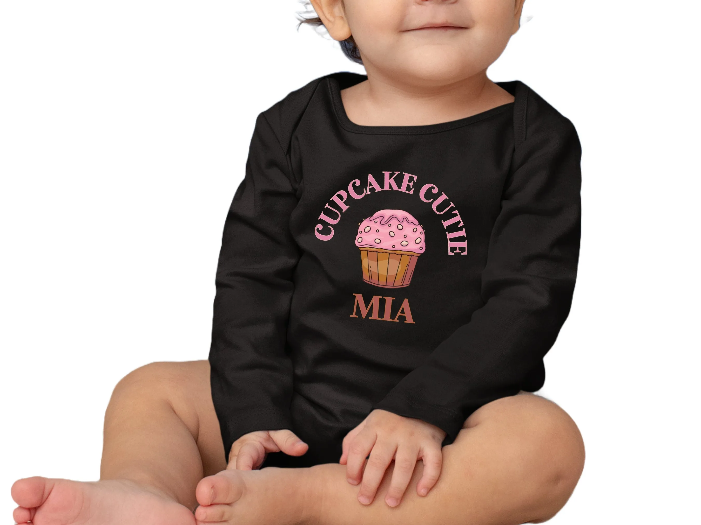 Personalized Name Cupcake Cute Birthday Bodysuit Gift for Baby Girls