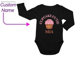 Personalized Name Cupcake Cute Birthday Bodysuit Gift for Baby Girls