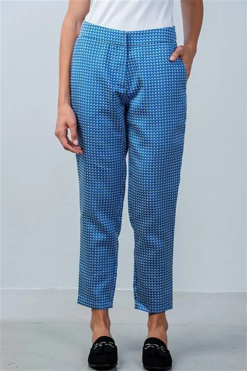 Pixie Blue Print Ankle Chino Pants