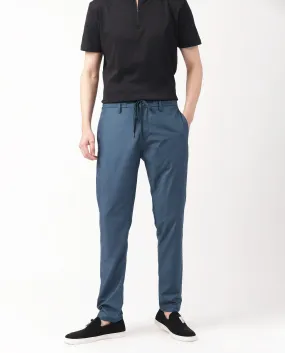 Rare Rabbit Men's Aux Petrol Solid Mid-Rise With Drawstring And Elastic Waistband Regular Fit Trouser
