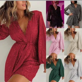 Sequined Long Sleeve Dress Women