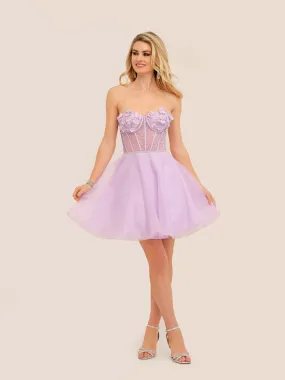 SEQUINED SWEETHEART MESH CORAL CORSET DRESS