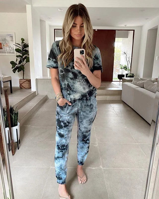 short sleeve tie-dye printed household clothing sport suit