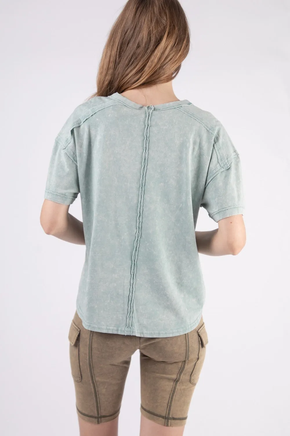 Short Sleeve Washed Knit Pocket Tee