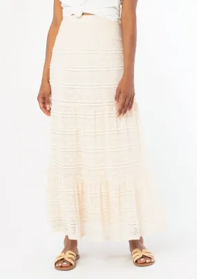 Smocked Tiered Lace Maxi Skirt