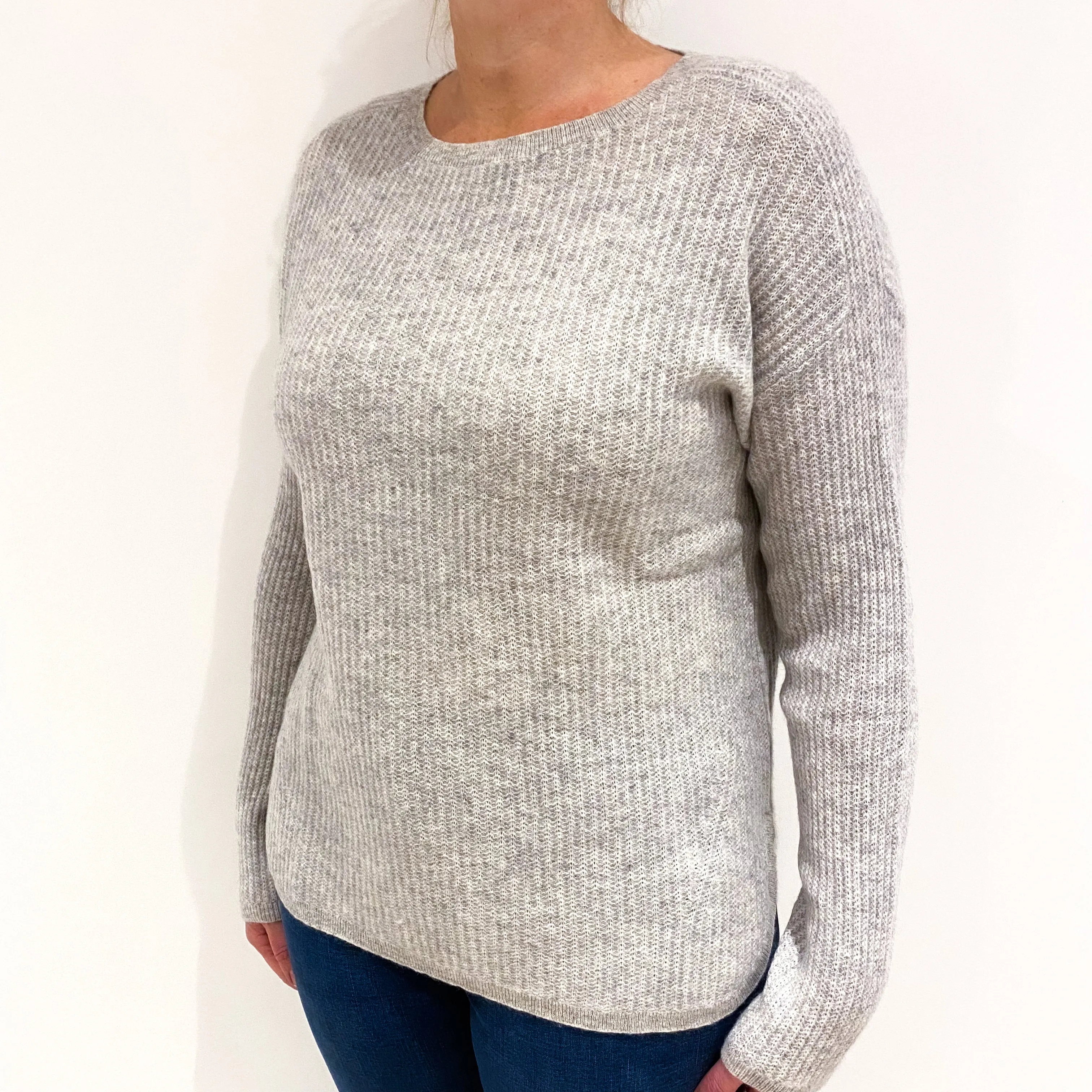 Smoke Grey Chunky Cashmere Crew Neck Jumper Large