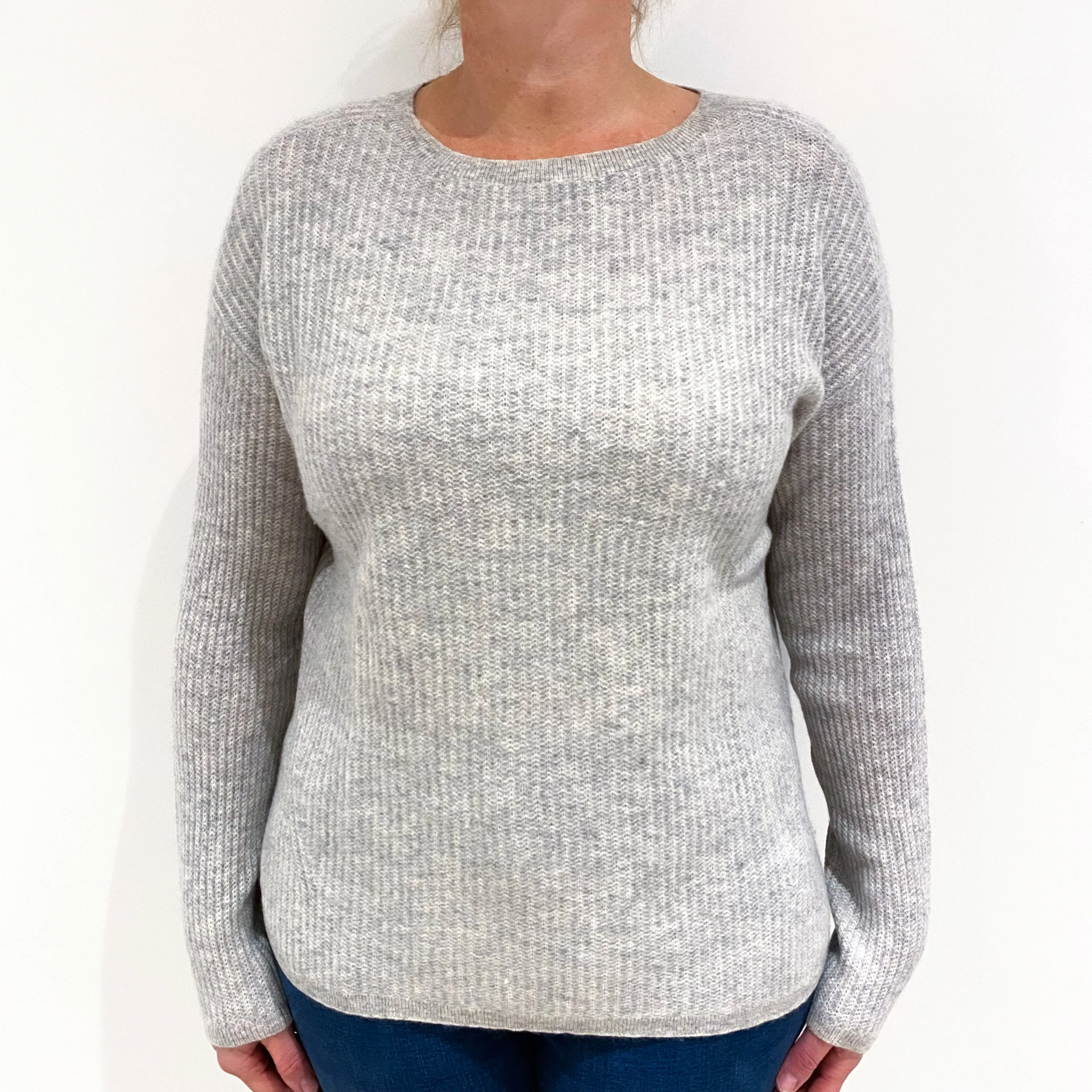 Smoke Grey Chunky Cashmere Crew Neck Jumper Large