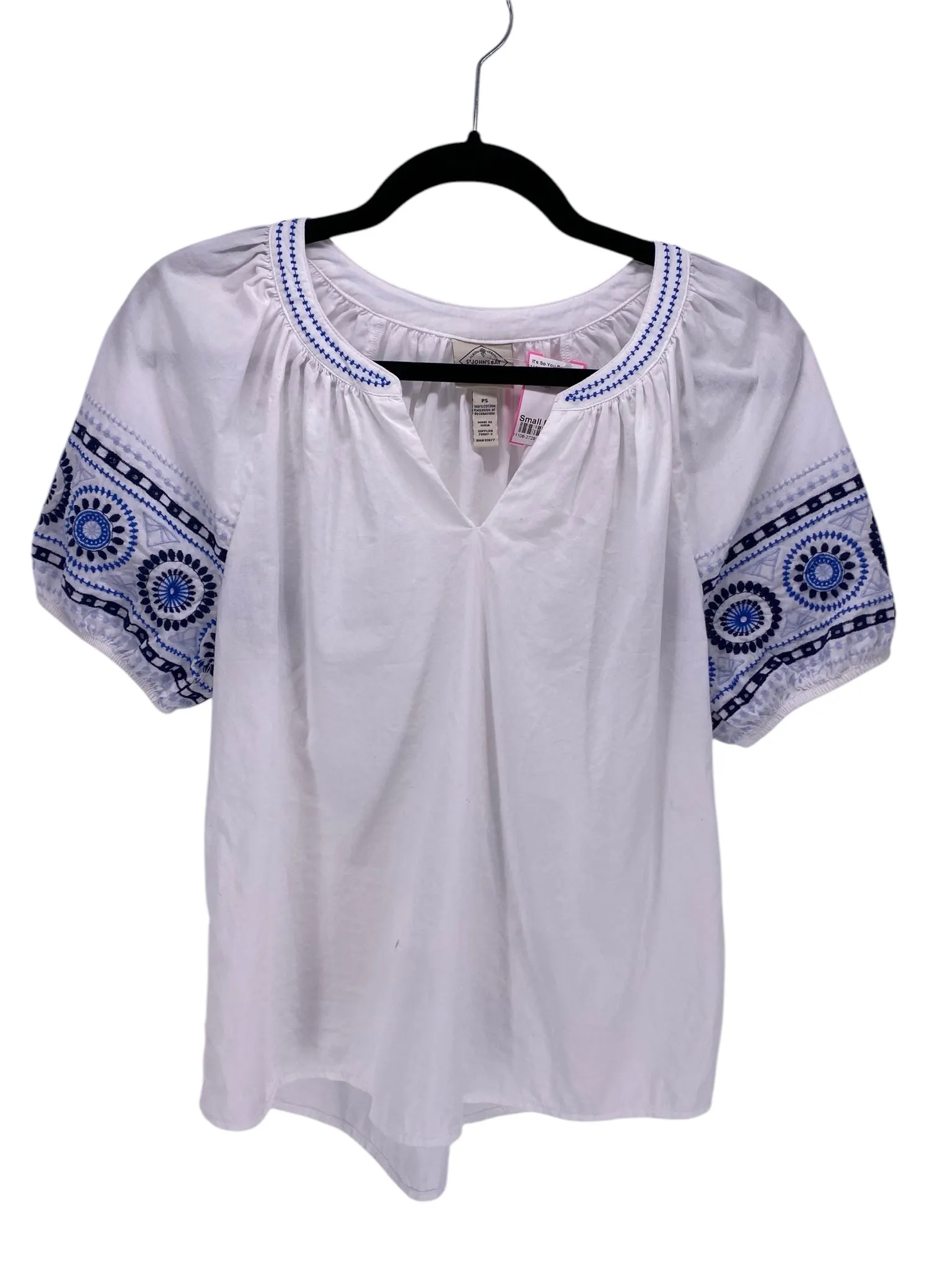 St Johns Bay Misses Size Small Petite White Multi SS Blouse