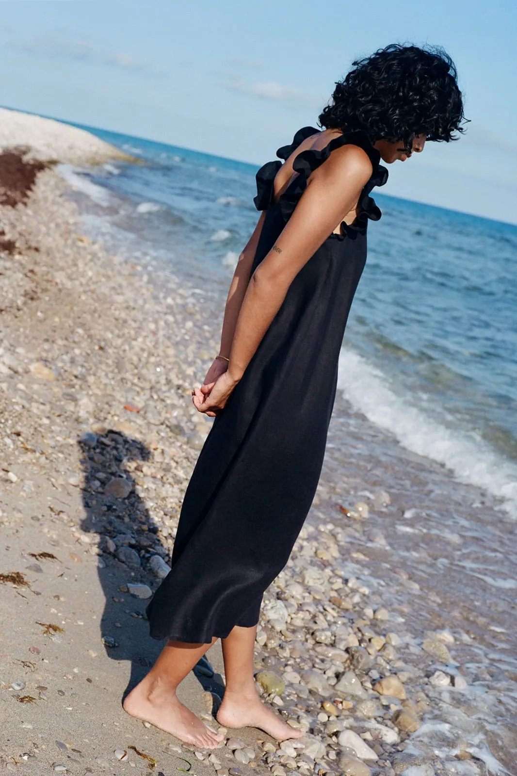 The Jane Ruffled Maxi Dress in black - Sample