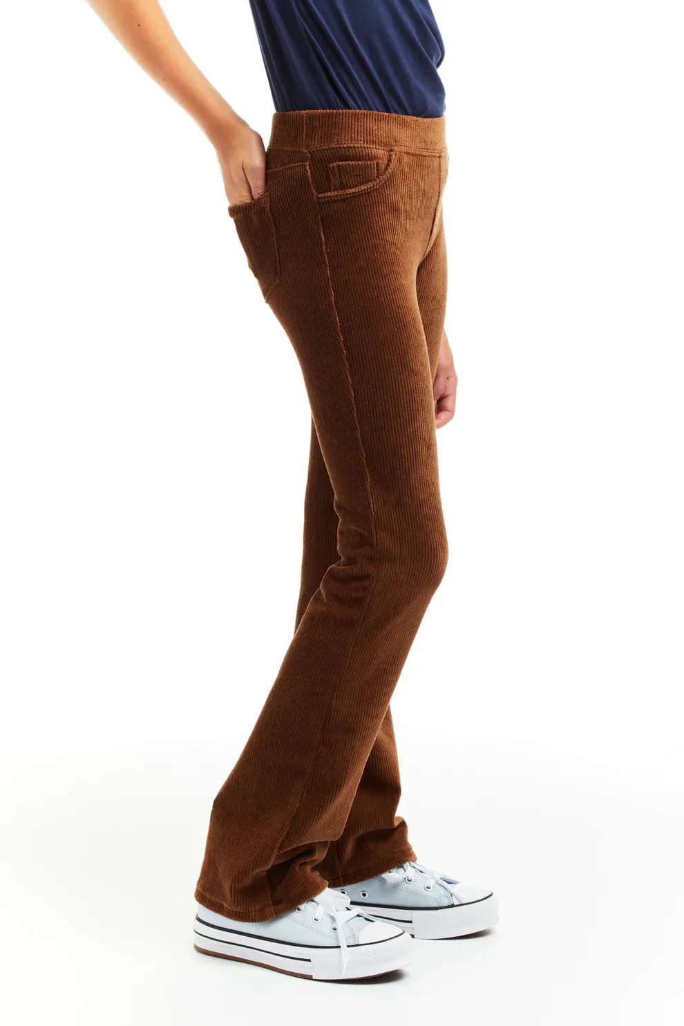 Tractr Pull on Knit Corduroy Flares in Brown