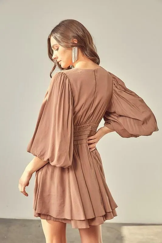Valentina Latte Puff Sleeve Mini Dress