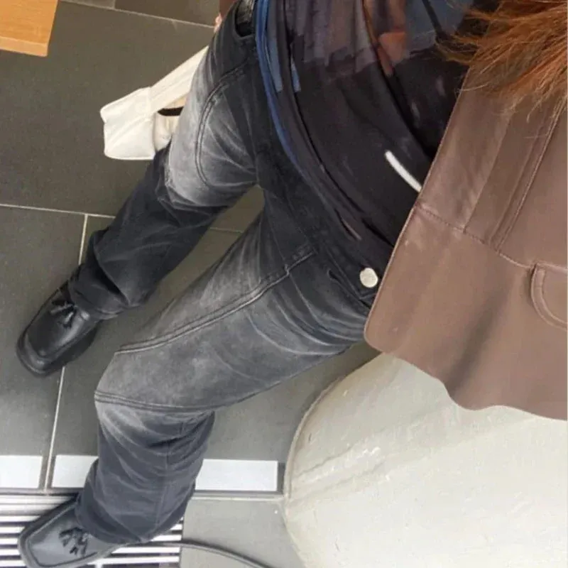 Vevesc American Fashion Streetwear Low Waist Denim Pants Y2k Aesthetic Punk Harajuku All Match Women Trousers Japan Sexy Slim Bottoms
