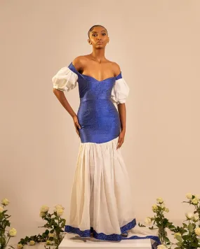 Vibrant Blue Trdaitional Ethiopian Dress: Off Shouldered Modern Design on Habesha Dress Beautiful Habesha Kemis