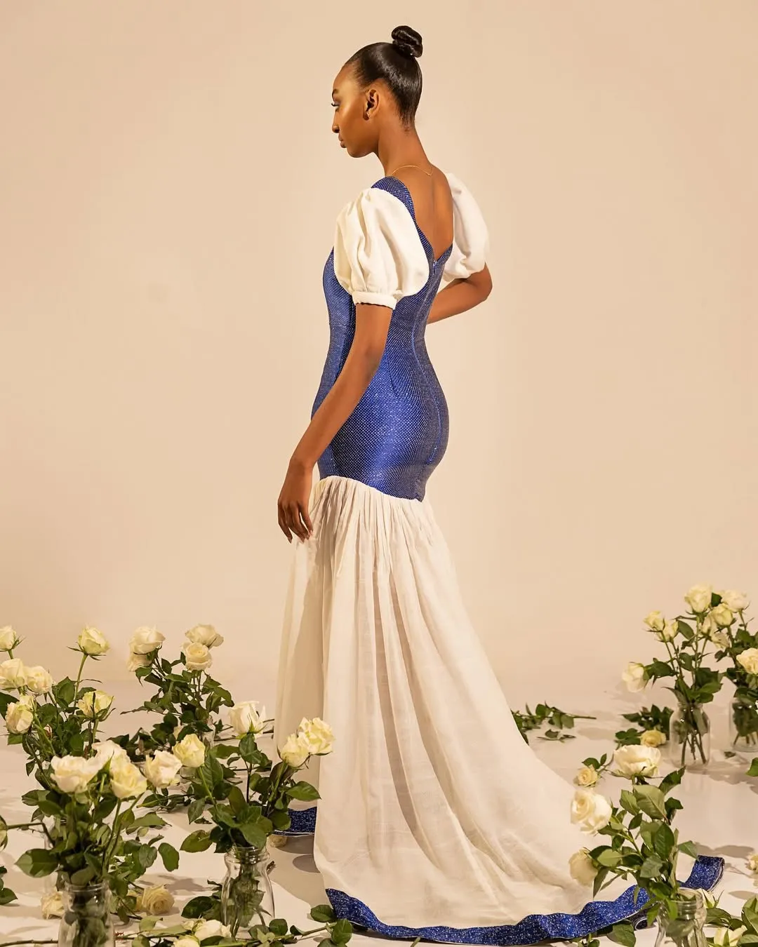 Vibrant Blue Trdaitional Ethiopian Dress: Off Shouldered Modern Design on Habesha Dress Beautiful Habesha Kemis
