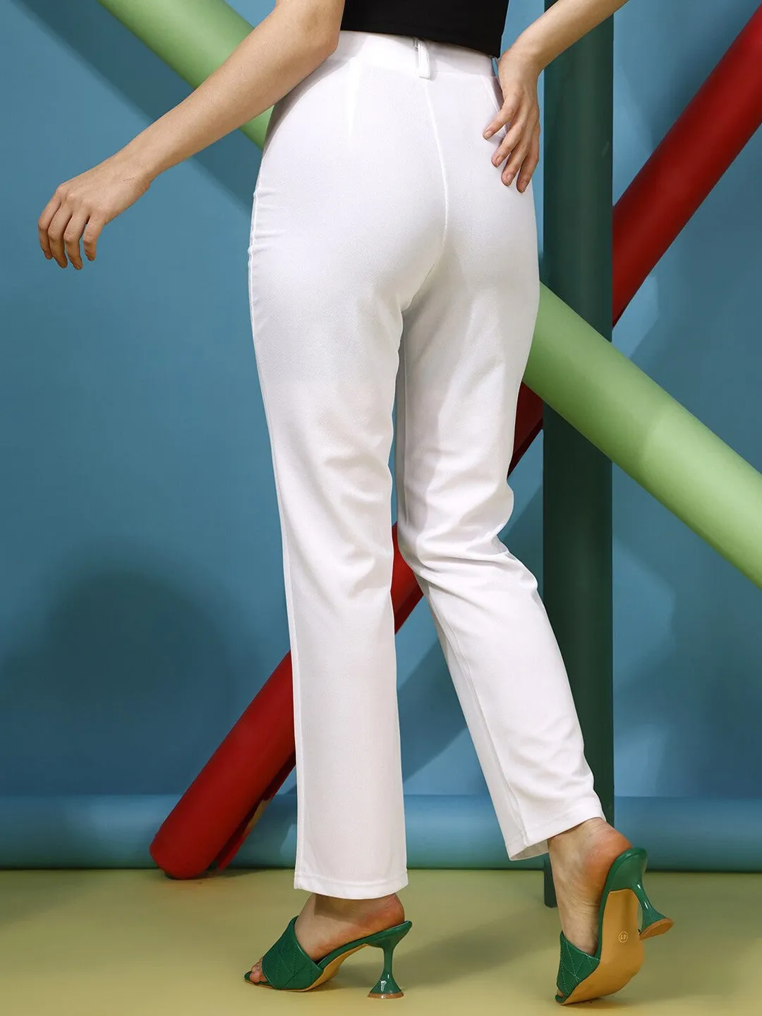 White Solid Regular fit Plain Trouser