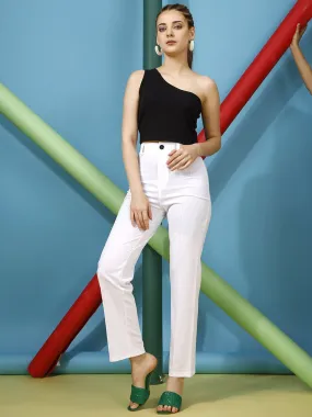 White Solid Regular fit Plain Trouser