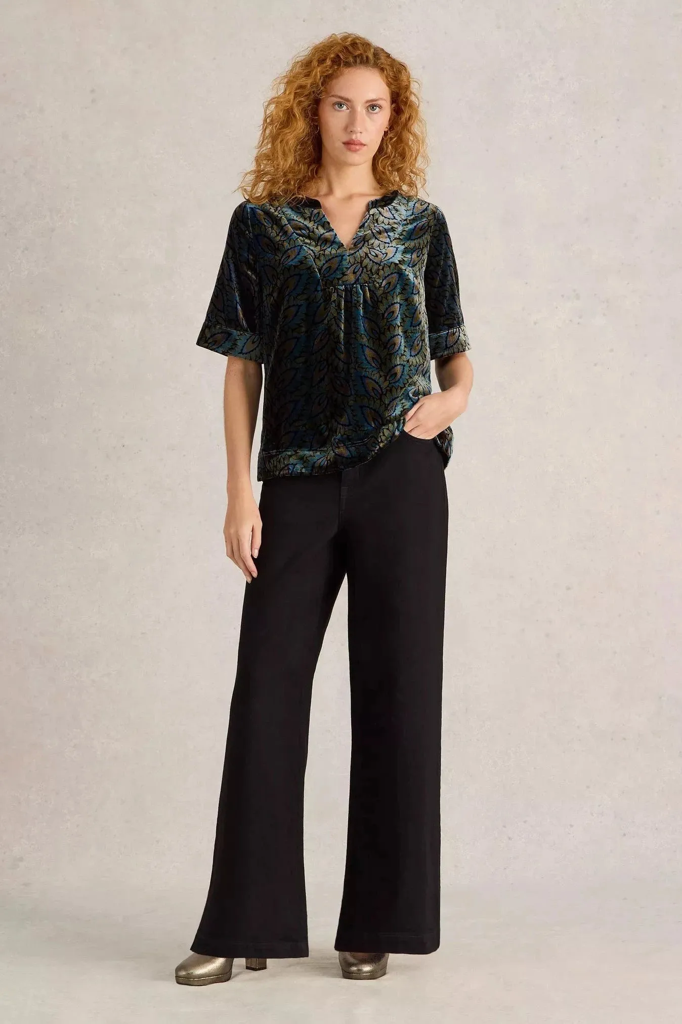 White Stuff Ash Printed Velvet Top