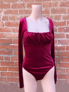 Wine Velvet Long Sleeve Bodysuit