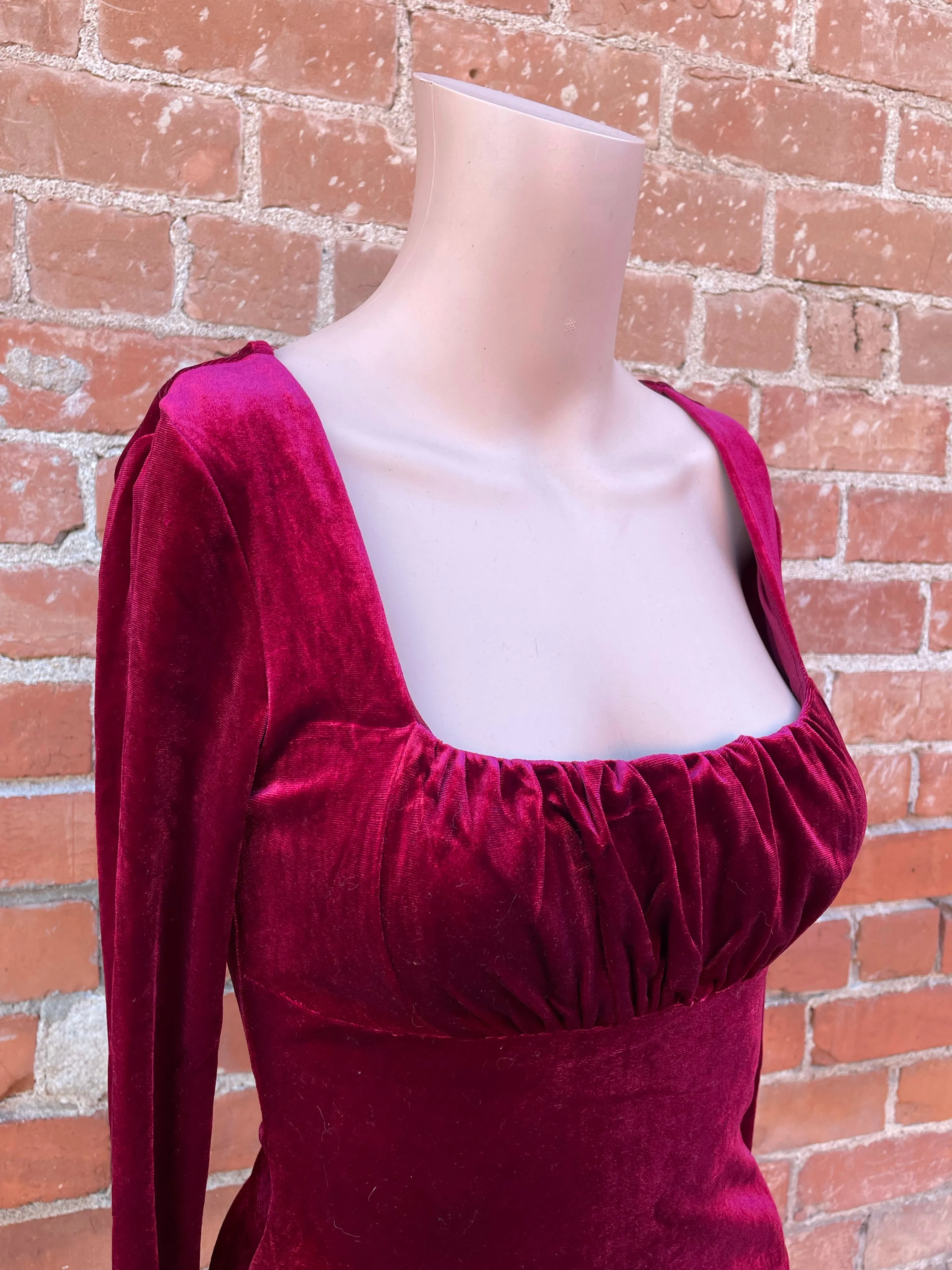Wine Velvet Long Sleeve Bodysuit