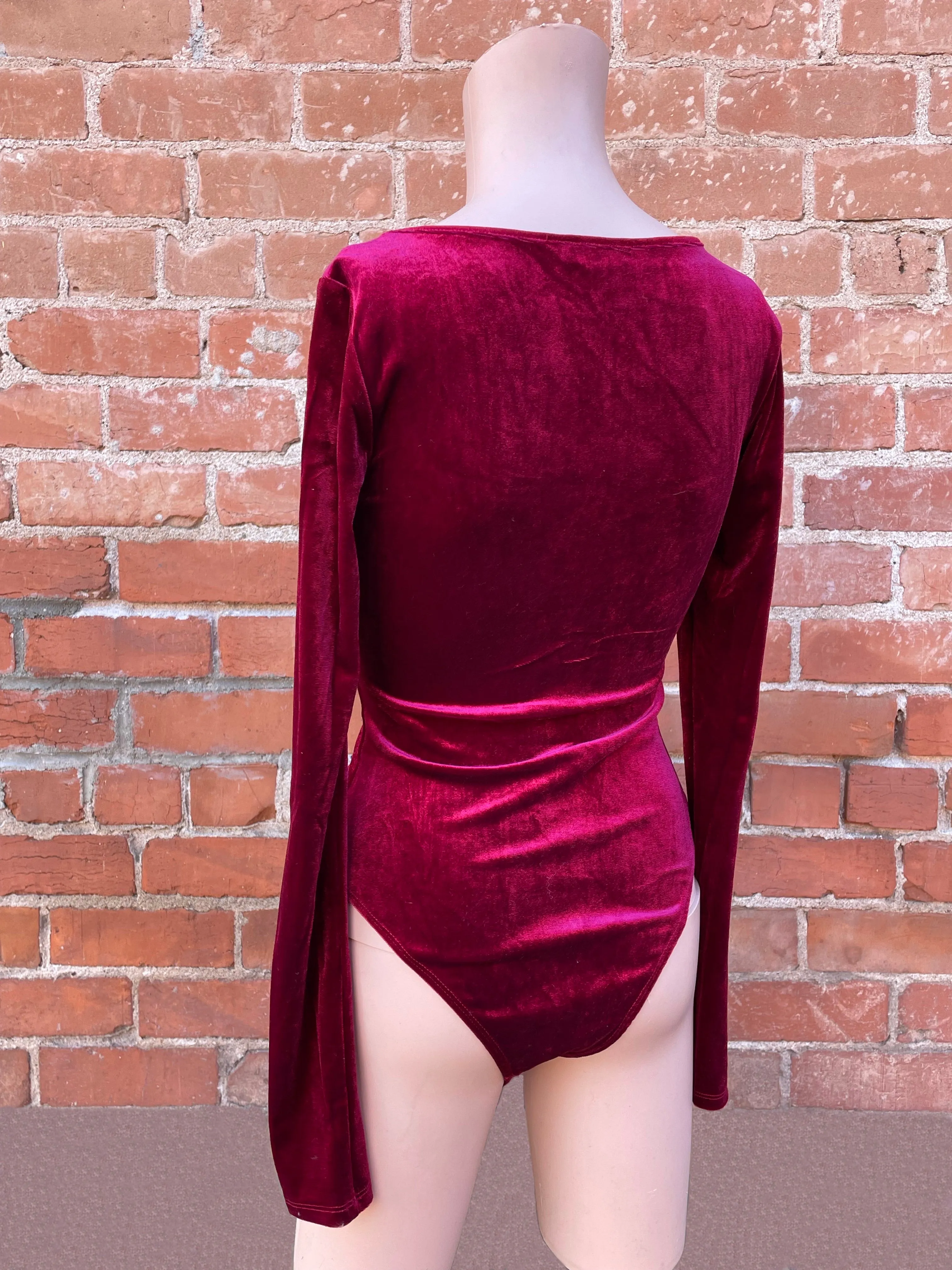 Wine Velvet Long Sleeve Bodysuit