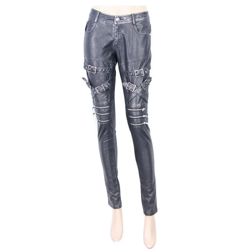 Women's Low Rise Skinny Leather Punk Trousers